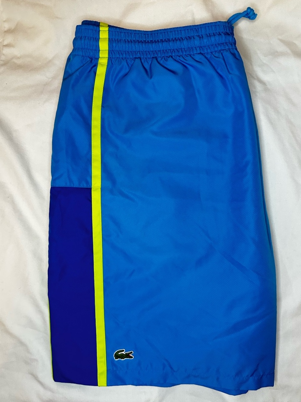 Lacoste Men’s XXL Blue Colorblock Swim Trunks Neon Stripe Athletic Shorts
